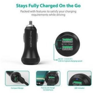 Автомобильное зарядное устройство RAVPower USB Car Charger 2xUSB Qualcomm Quick Charge 3.0 36W Black (RP-VC007)